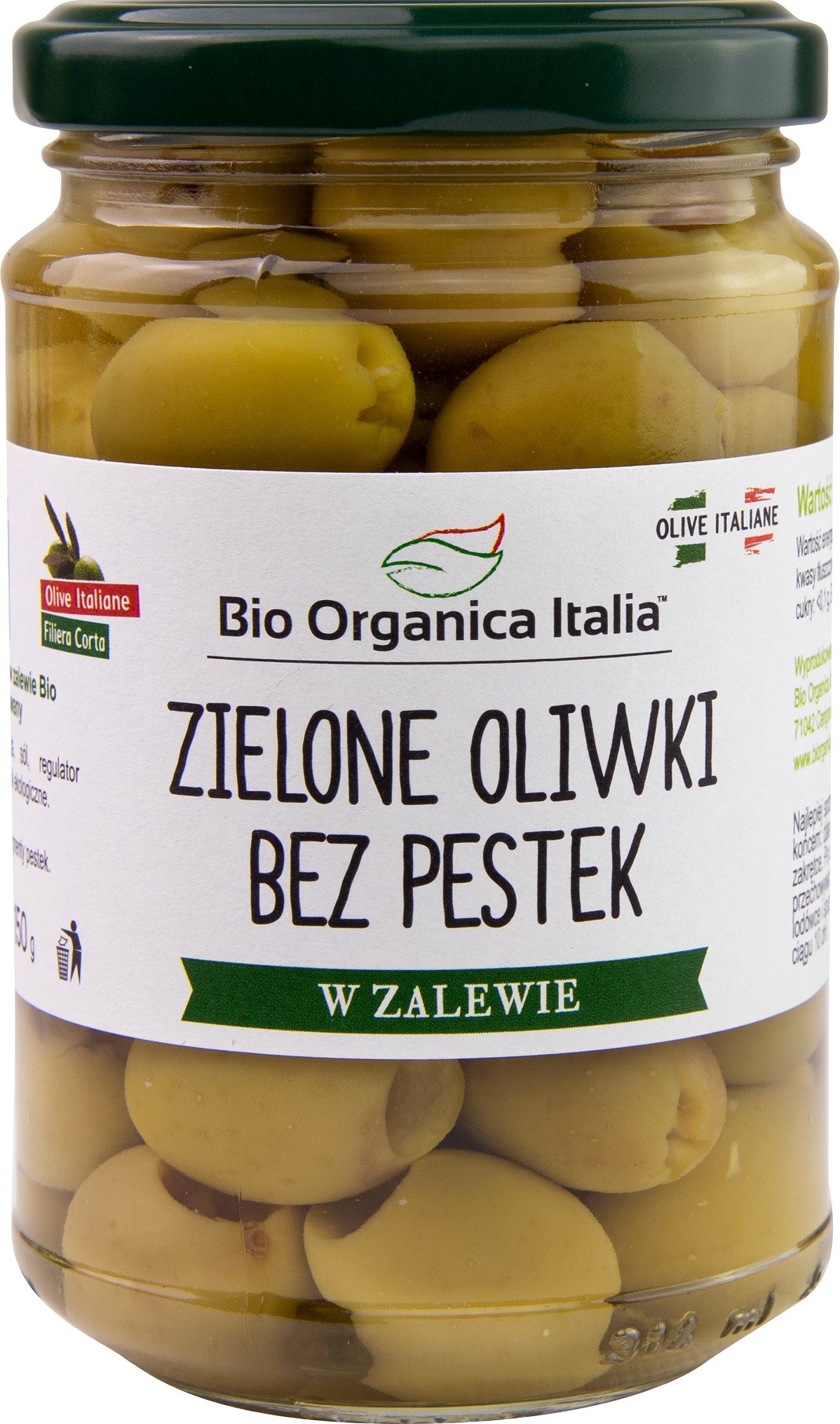 OLIWKI ZIELONE BEZ PESTEK W ZALEWIE BIO 280 g (150 g) (SŁOIK) - BIO ORGANICA ITALIA - obrazek 2