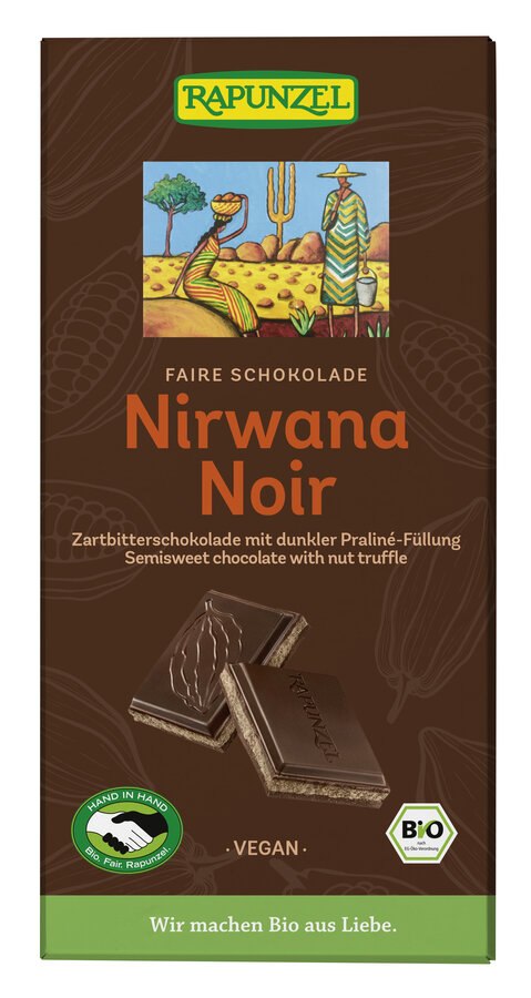 CZEKOLADA GORZKA Z NADZIENIEM PRALINOWYM NIRWANA BIO 100 g - RAPUNZEL - obrazek 2
