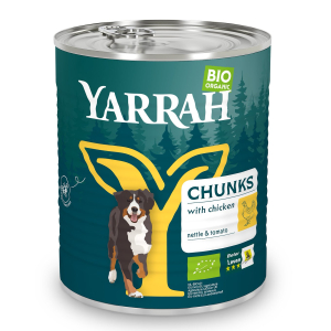 (DLA PSA) KAWAŁKI KURCZAKA Z POKRZYWĄ I POMIDOREM BIO 820 g – YARRAH
