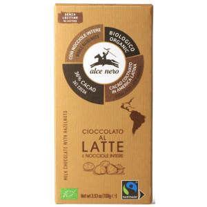 CZEKOLADA MLECZNA Z CAŁYMI ORZECHAMI LASKOWYMI FAIR TRADE BIO 100 g – ALCE NERO