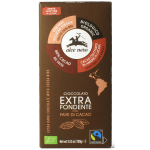 CZEKOLADA GORZKA Z ZIARNAMI KAKAOWCA FAIR TRADE BEZGLUTENOWA BIO 100 g – ALCE NERO