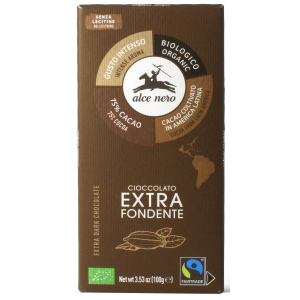 CZEKOLADA GORZKA 75 % FAIR TRADE BEZGLUTENOWA BIO 100 g – ALCE NERO