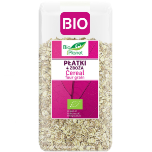 PŁATKI 4 ZBOŻA (ORKISZ, OWIES, JĘCZMIEŃ, ŻYTO) BIO 300 g – BIO PLANET
