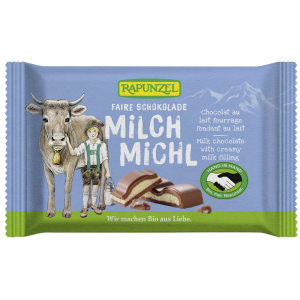 CZEKOLADA MLECZNA Z NADZIENIEM MLECZNYM DLA DZIECI BIO 100 g – RAPUNZEL