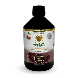 KONCENTRAT NAPOJU PROBIOTYCZNEGO KURKUMA IMBIR PIEPRZ BEZGLUTENOWY BIO 500 ml – JOY DAY