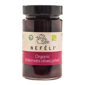 OLIWKI CZARNE KALAMATA BEZ PESTEK W ZALEWIE BIO 295 g (160 g) – NEFELI