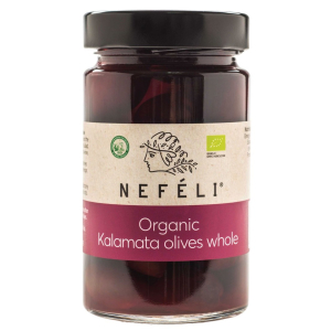 OLIWKI CZARNE KALAMATA Z PESTKĄ W ZALEWIE BIO 300 g (170 g) – NEFELI