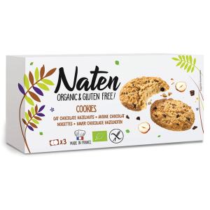 CIASTKA OWSIANE Z CZEKOLADĄ I ORZECHAMI LASKOWYMI BEZGLUTENOWE BIO 120 g – NATEN