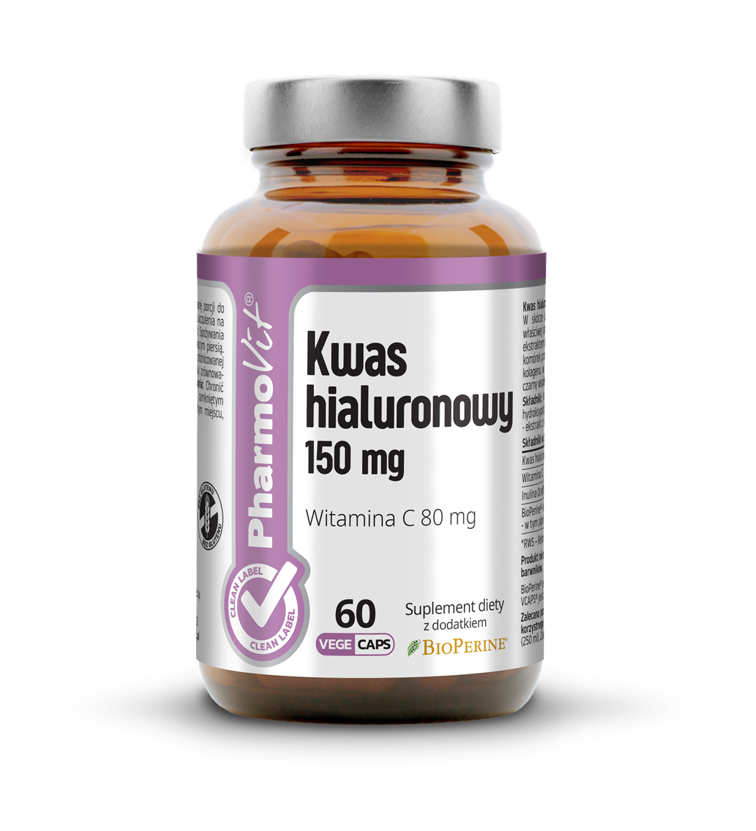 KWAS HIALURONOWY (150 mg) BEZGLUTENOWY 60 KAPSUŁEK - PHARMOVIT (CLEAN LABEL) - obrazek 2