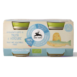 PSTRĄG Z WARZYWAMI BEZGLUTENOWY OD 4 MIESIĄCA BIO (2 x 80 g) 160 g – ALCE NERO