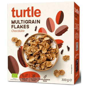 PŁATKI ZBOŻOWE Z WIÓRKAMI CZEKOLADOWYMI BEZGLUTENOWE BIO 300 g – TURTLE