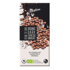 CZEKOLADA GORZKA Z KRUSZONYMI ZIARNAMI KAWY ESPRESSO BIO 100 g – MEYBONA