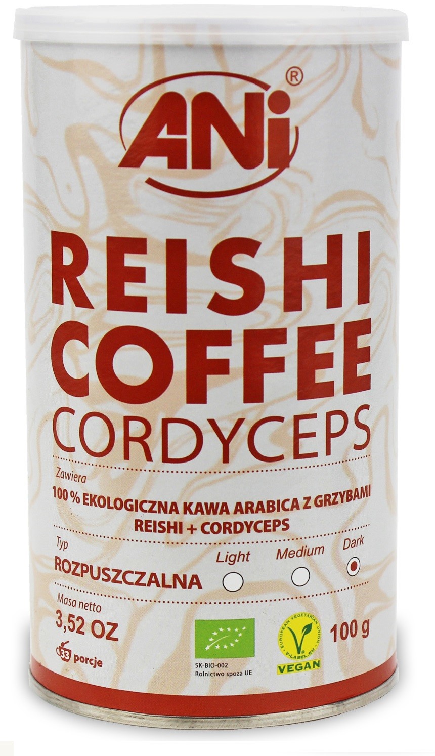 KAWA ROZPUSZCZALNA ARABICA Z REISHI I CORDYCEPS BIO 100 g - ANI - obrazek 2