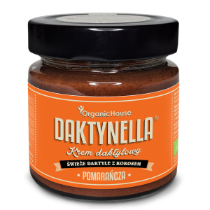 KREM KOKOS – DAKTYLE MEDJOOL – POMARAŃCZA BEZGLUTENOWY BIO 190 g – ORGANICHOUSE (DAKTYNELLA)