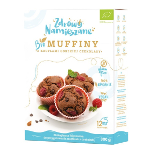 MIESZANKA NA MUFFINY Z CZEKOLADĄ GORZKĄ BEZGLUTENOWA BIO 300 g – ZDROWO NAMIESZANE