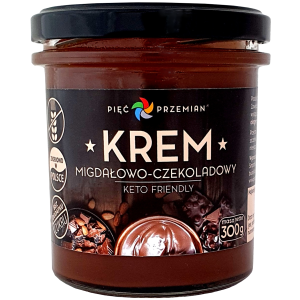 KREM MIGDAŁOWO – CZEKOLADOWY BEZ DODATKU CUKRÓW BEZGLUTENOWY KETO 300 g – PIĘĆ PRZEMIAN