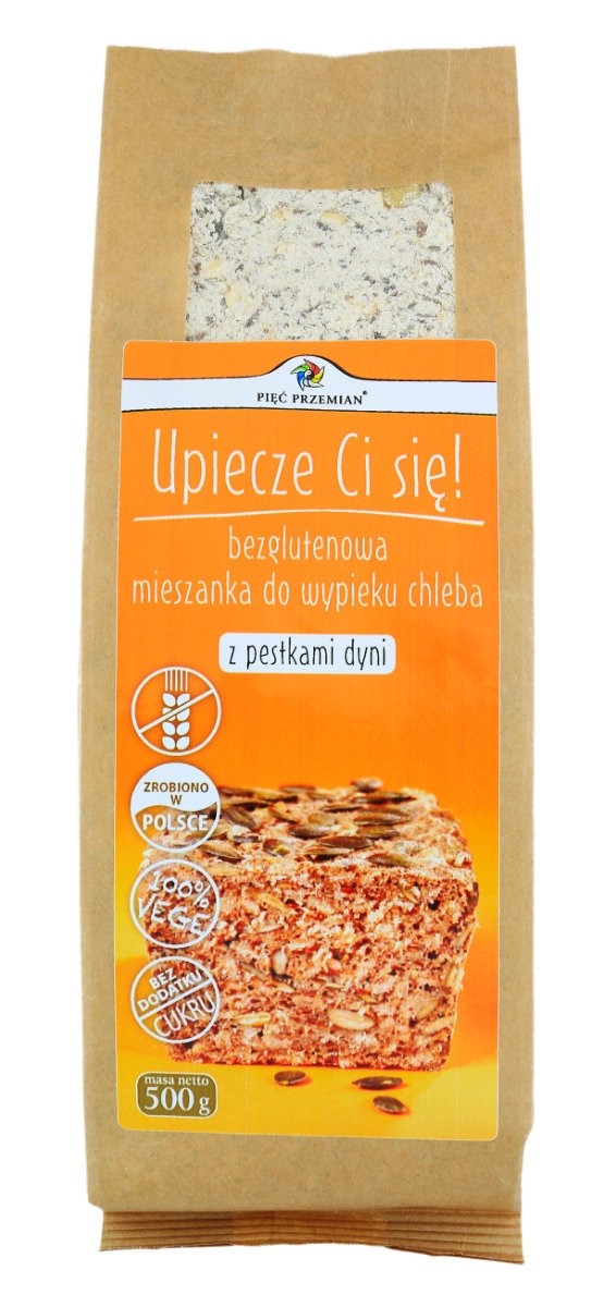MIESZANKA DO WYPIEKU CHLEBA Z PESTKAMI DYNI BEZ DODATKU CUKRÓW BEZGLUTENOWA 500 g - PIĘĆ PRZEMIAN - obrazek 2