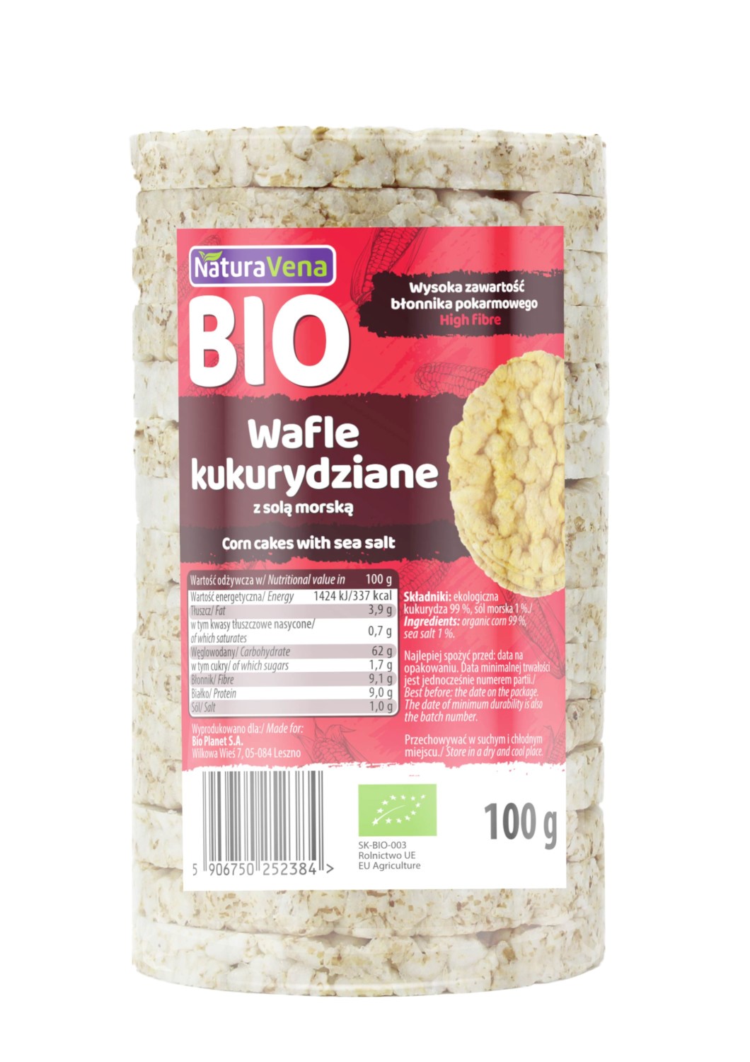WAFLE KUKURYDZIANE Z SOLĄ MORSKĄ BIO 100 g - NATURAVENA - obrazek 2