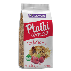 PŁATKI ORKISZOWE BŁYSKAWICZNE Z OWOCAMI TROPIKALNYMI, SŁONECZNIKIEM I MALINAMI 200 g – NATURAVENA