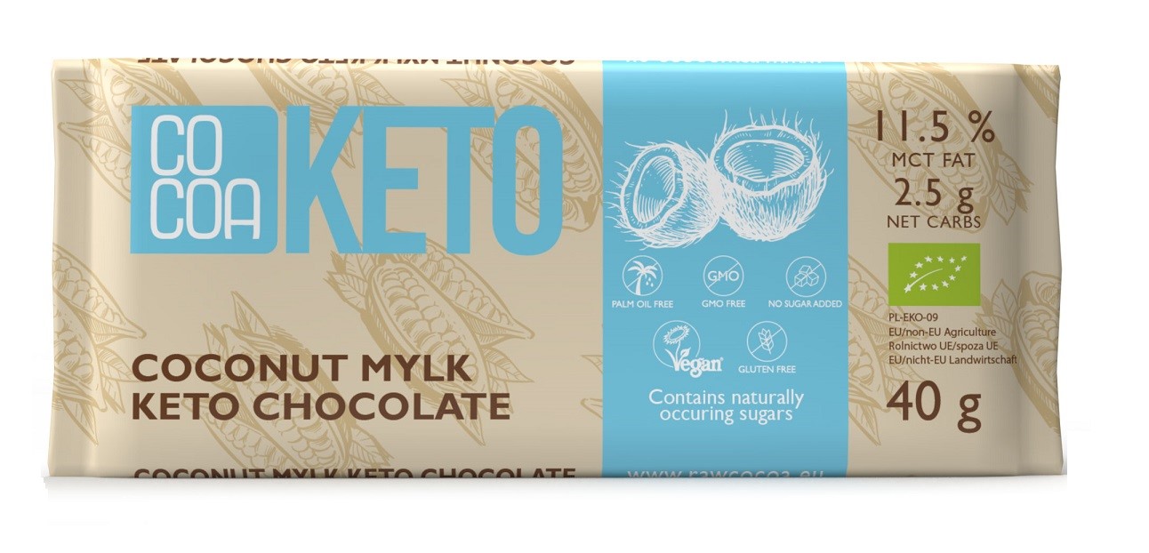 CZEKOLADA KOKOSOWA Z OLEJEM MCT BEZ DODATKU CUKRÓW BEZGLUTENOWA KETO BIO 40 g - COCOA - obrazek 2