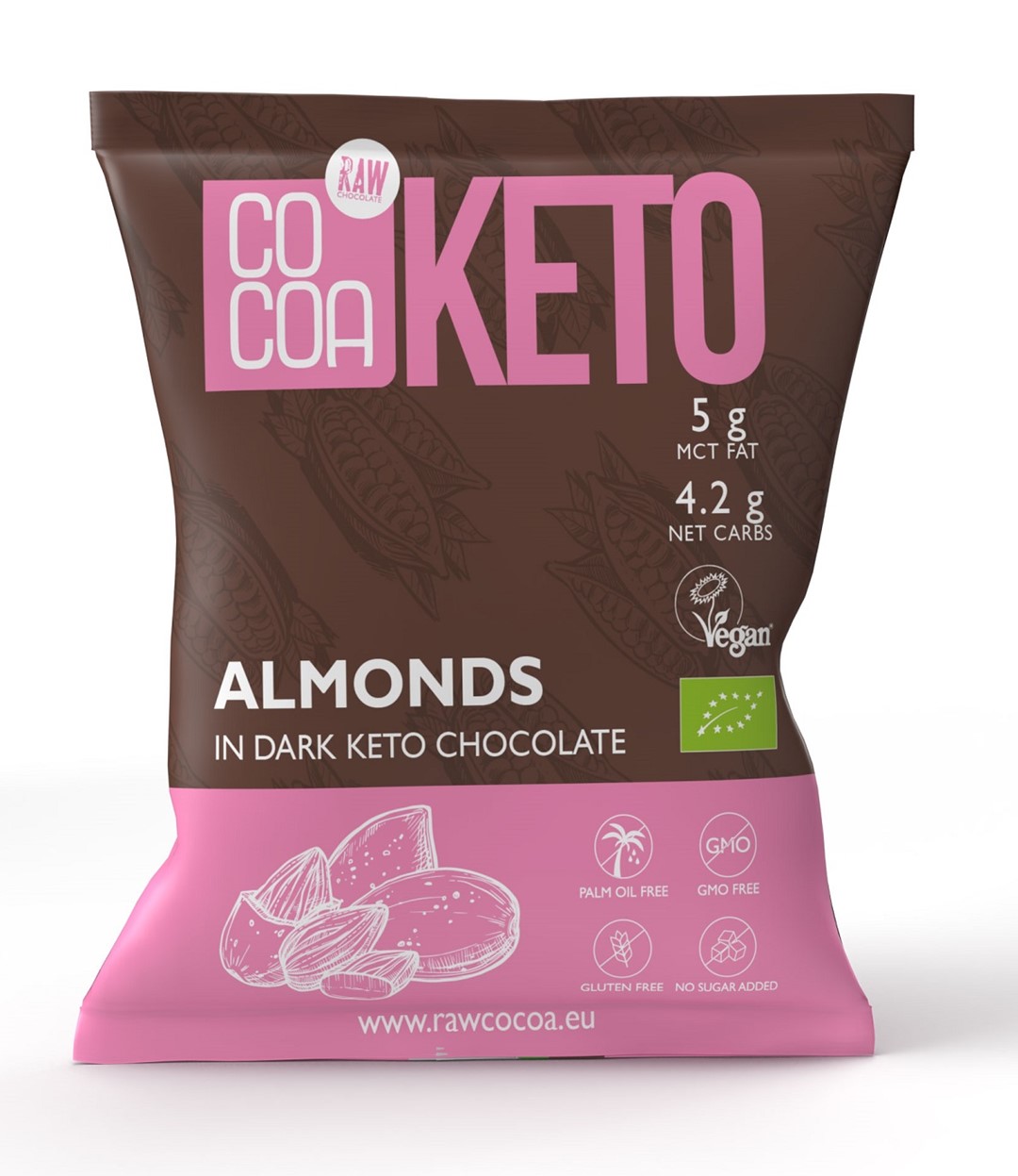 MIGDAŁY W CZEKOLADZIE KETO Z OLEJEM MCT BEZ DODATKU CUKRÓW BEZGLUTENOWE BIO 70 g - COCOA - obrazek 2
