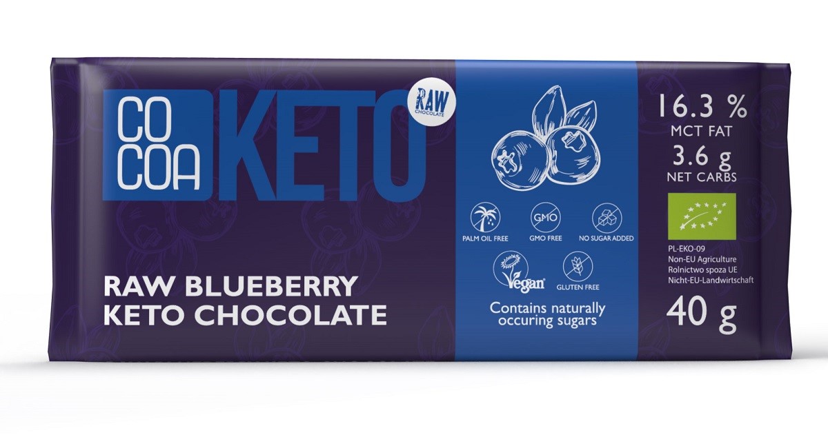 CZEKOLADA Z JAGODAMI I OLEJEM MCT BEZ DODATKU CUKRÓW BEZGLUTENOWA KETO BIO 40 g - COCOA - obrazek 2