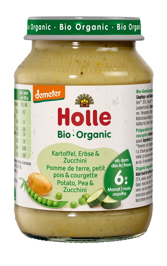 ZIEMNIAK - GROSZEK - CUKINIA BEZ DODATKU CUKRÓW BEZGLUTENOWE OD 6 MIESIĄCA DEMETER BIO 190 g (SŁOIK) - HOLLE - obrazek 2