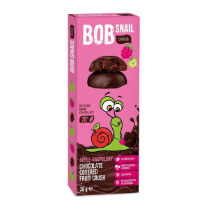PRZEKĄSKA CHOCO JABŁKO – MALINA W CZEKOLADZIE CIEMNEJ BELGIJSKIEJ BEZ DODATKU CUKRÓW BEZGLUTENOWA 30 g – BOB SNAIL