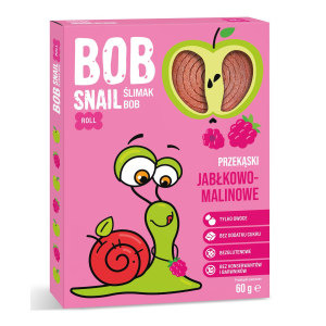 PRZEKĄSKA ROLL JABŁKO – MALINA BEZ DODATKU CUKRÓW BEZGLUTENOWA 60 g – BOB SNAIL