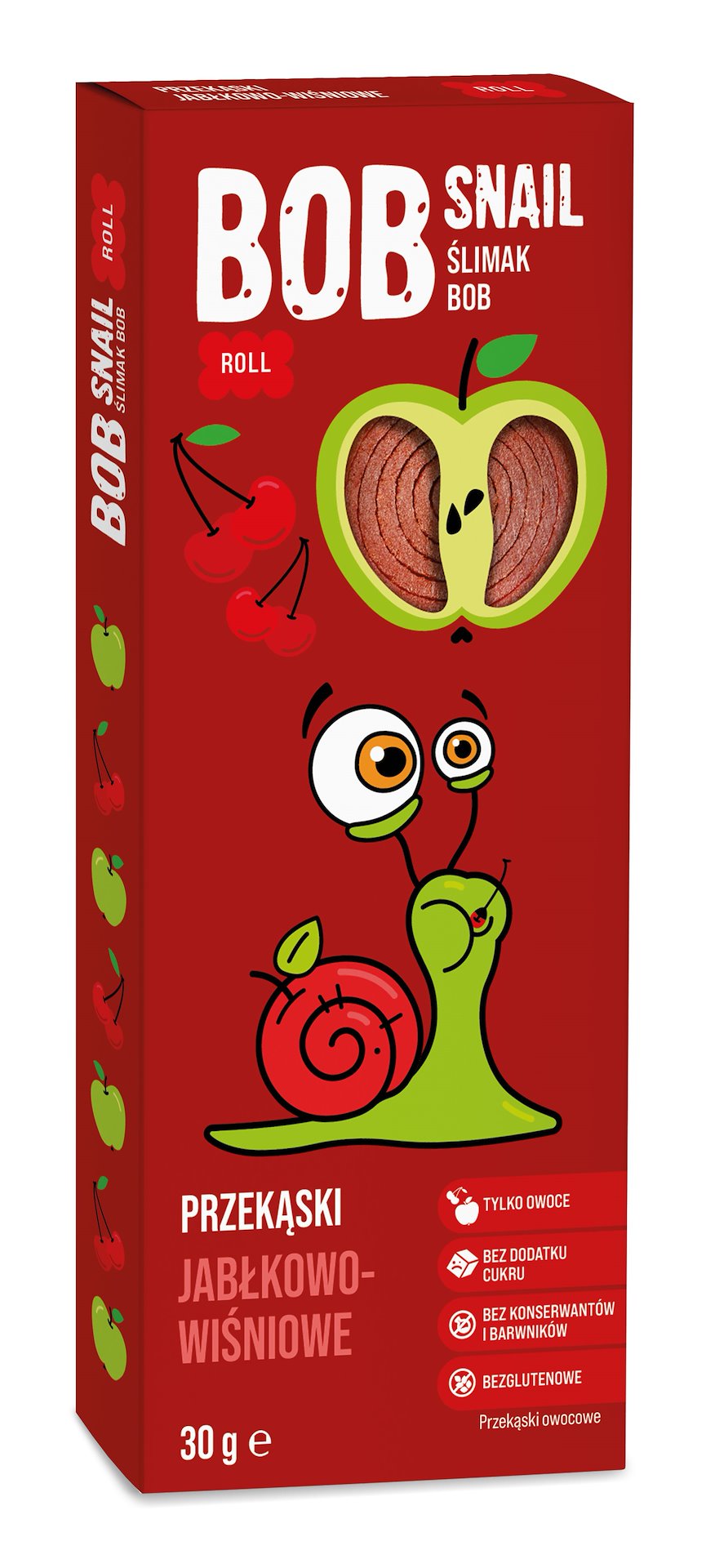 PRZEKĄSKA ROLL JABŁKO - WIŚNIA BEZ DODATKU CUKRÓW BEZGLUTENOWA 30 g - BOB SNAIL - obrazek 2