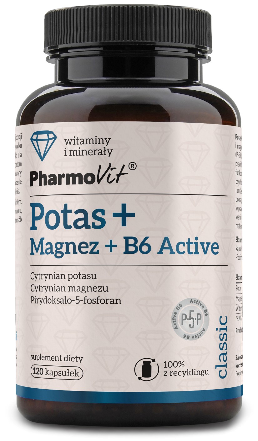 POTAS + MAGNEZ + WITAMINA B6 ACTIVE BEZGLUTENOWE 120 KAPSUŁEK - PHARMOVIT (CLASSIC) - obrazek 2