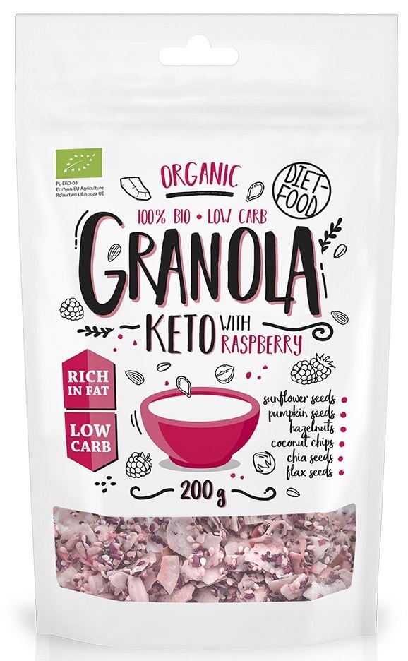 GRANOLA MALINOWA BEZ DODATKU CUKRÓW KETO BIO 200 g - DIET-FOOD - obrazek 2