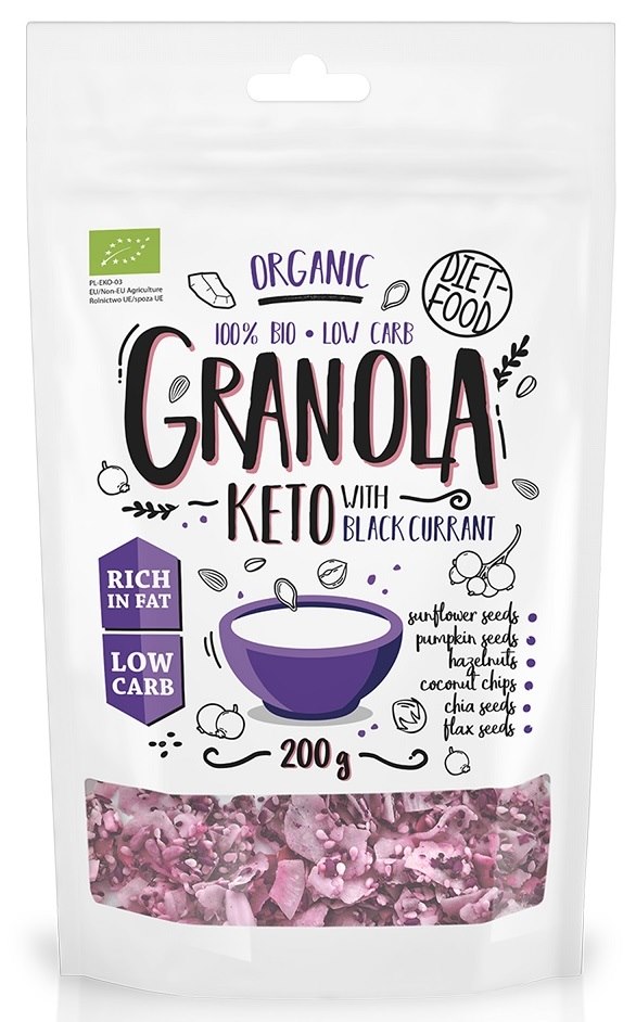 GRANOLA CZARNA PORZECZKA BEZ DODATKU CUKRÓW KETO BIO 200 g - DIET-FOOD - obrazek 2