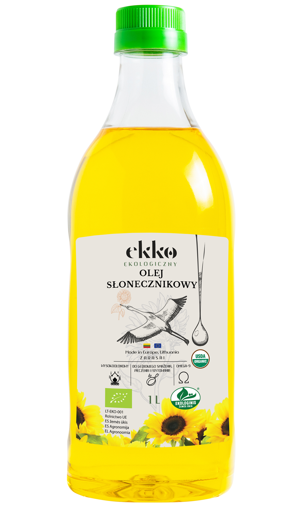 OLEJ SŁONECZNIKOWY DO GOTOWANIA I SMAŻENIA TŁOCZONY NA ZIMNO BIO 1 L - EKKO - obrazek 2