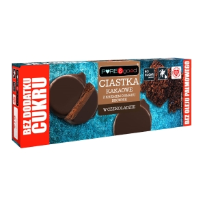 CIASTKA KAKAOWE Z KREMEM O SMAKU BROWNIE W CZEKOLADZIE DESEROWEJ BEZ DODATKU CUKRÓW 128 g – PURE&GOOD