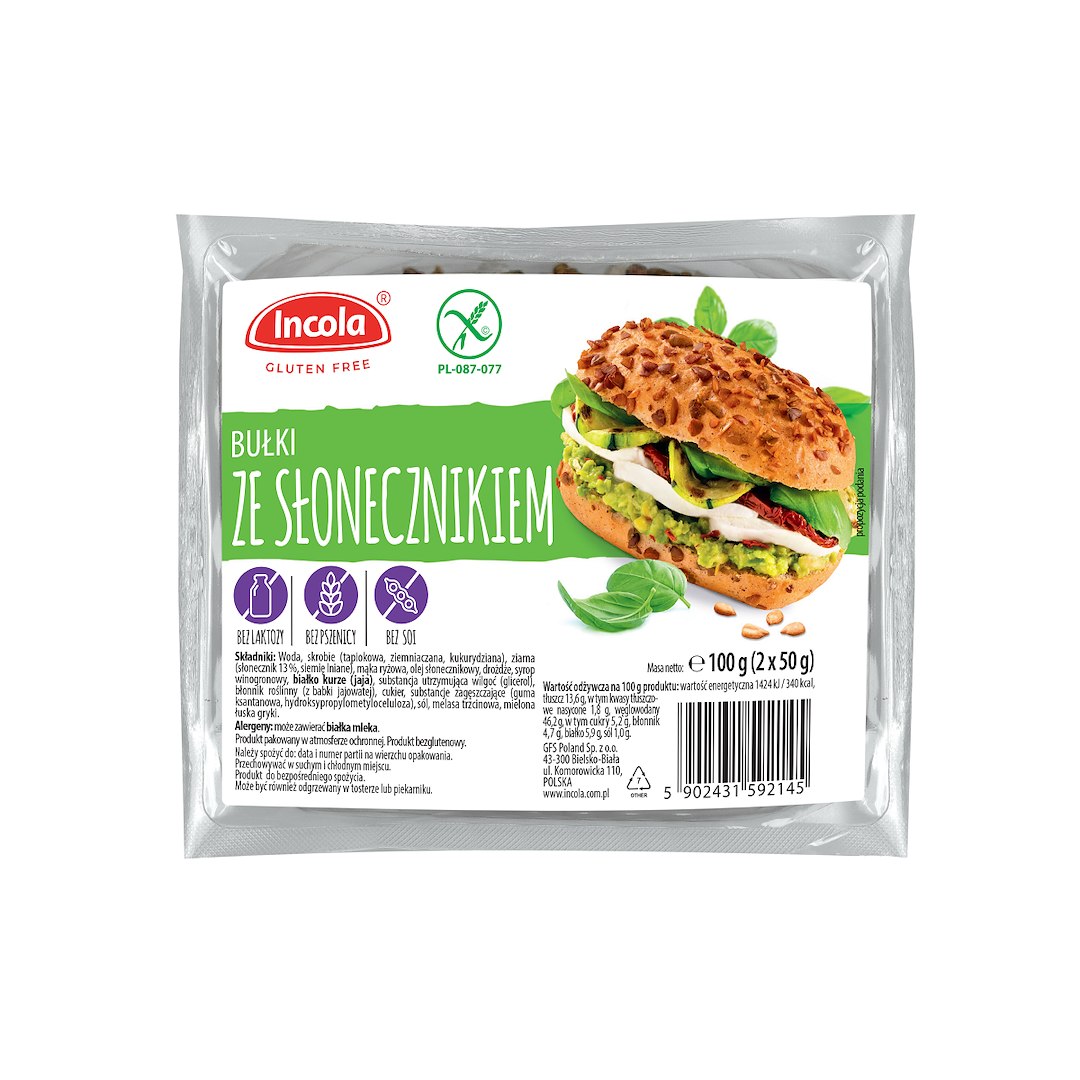BUŁKI ZE SŁONECZNIKIEM BEZGLUTENOWE (2 szt.) 100 g - INCOLA