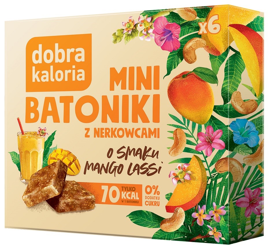 BATONIKI MINI Z NERKOWCÓW O SMAKU MANGO LASSI BEZ DODATKU CUKRÓW (6 x 17 g) 102 g - DOBRA KALORIA - obrazek 2