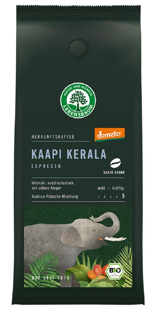 KAWA ZIARNISTA ARABICA/ROBUSTA KAAPI KERALA ESPRESSO DEMETER BIO 250 g - LEBENSBAUM - obrazek 2