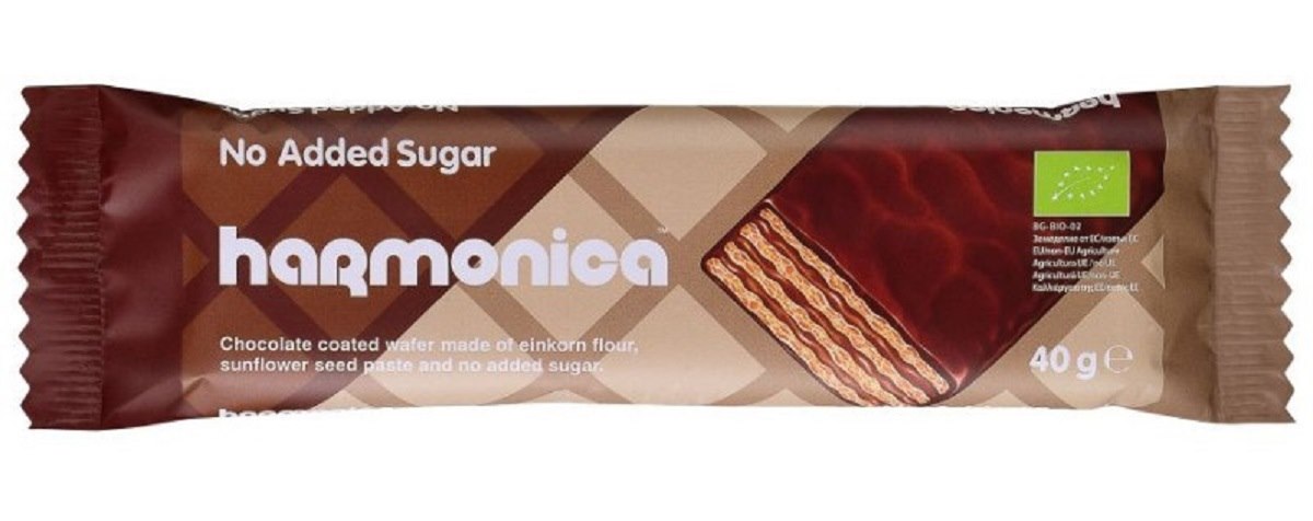 WAFELEK Z SAMOPSZY Z KREMEM MLECZNO - KAKAOWYM W POLEWIE Z CZEKOLADY MLECZNEJ BEZ DODATKU CUKRÓW BIO 40 g - HARMONICA - obrazek 2