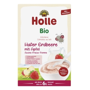 KASZKA OWSIANA MLECZNA TRUSKAWKOWO – JABŁKOWA BEZ DODATKU CUKRÓW OD 6 MIESIĄCA BIO 250 g – HOLLE