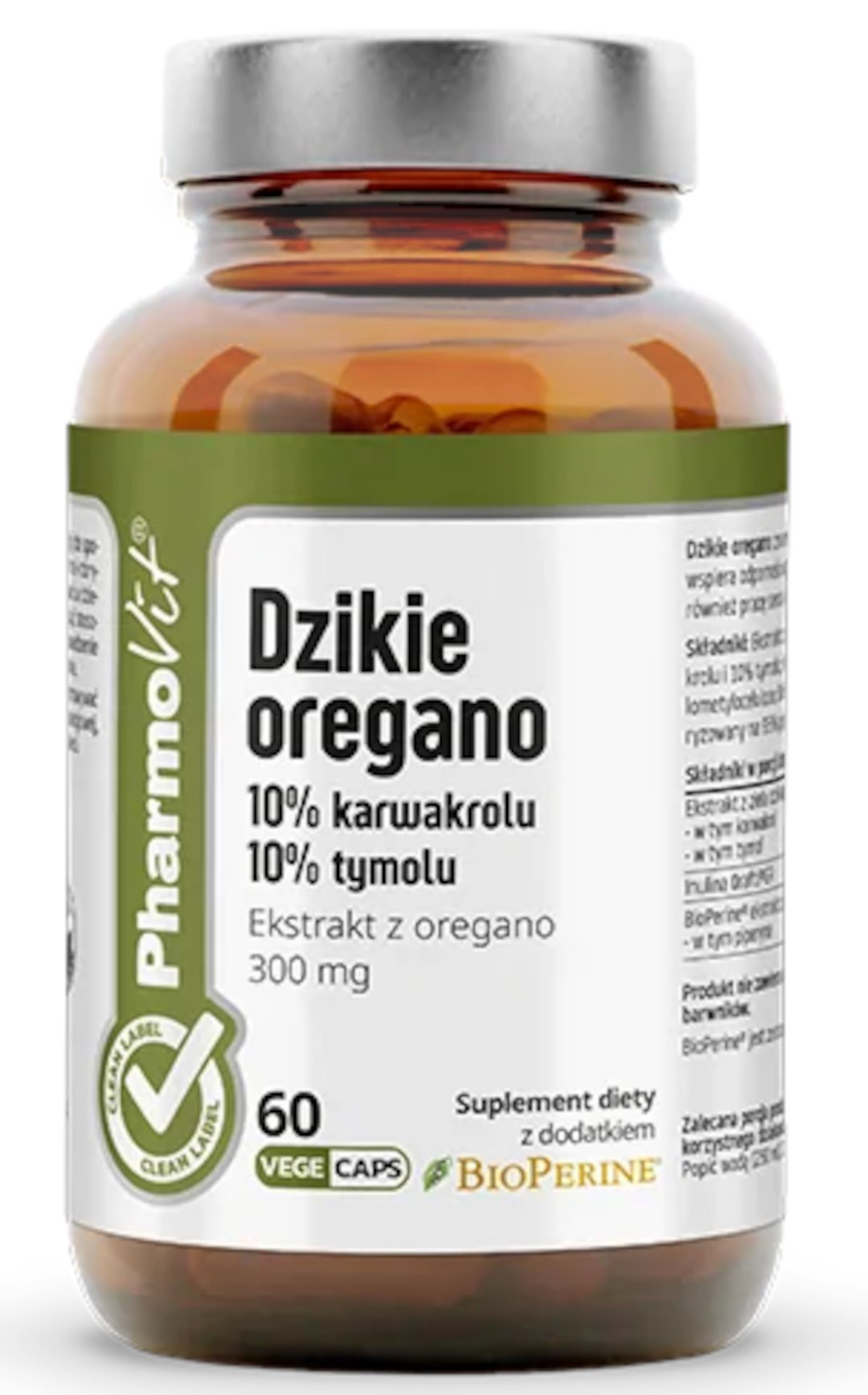 DZIKIE OREGANO EKSTRAKT (300 mg) BEZGLUTENOWY 60 KAPSUŁEK - PHARMOVIT (CLEAN LABEL) - obrazek 2