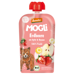 MUS JABŁKO – BANAN – TRUSKAWKA BEZ DODATKU CUKRÓW OD 1 ROKU DEMETER BIO 100 g – MOGLI