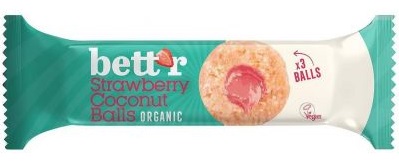 KULKI KOKOSOWE Z NADZIENIEM TRUSKAWKOWYM BEZGLUTENOWE BIO (3 x 15 g) 45 g - BETT'R