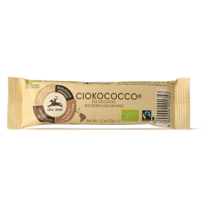 BATON Z NADZIENIEM KOKOS – MANGO – CHRUPKI ZBOŻOWE W POLEWIE Z CZEKOLADY MLECZNEJ FAIR TRADE BIO 33 g – ALCE NERO
