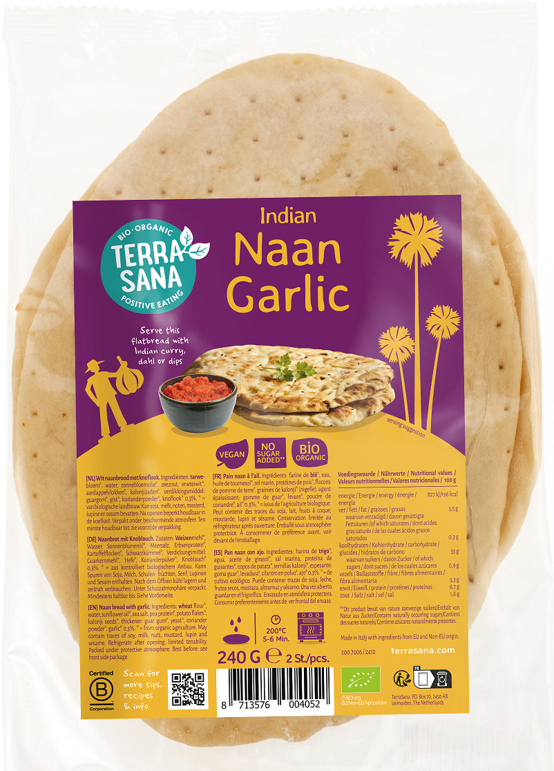 CHLEB NAAN CZOSNKOWY BIO 240 g - TERRASANA - obrazek 2