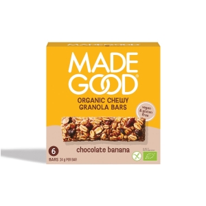 BATONIKI GRANOLA CRUNCHY Z CZEKOLADĄ I BANANEM BEZGLUTENOWE BIO (6 x 24 g) 144 g – MADEGOOD