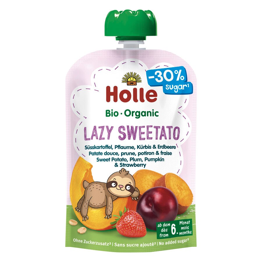 MUS SŁODKI LENIWIEC (BATAT - ŚLIWKA - DYNIA - TRUSKAWKA) BEZ DODATKU CUKRÓW BEZGLUTENOWY OD 6 MIESIĄCA DEMETER BIO 100 g - HOLLE - obrazek 2