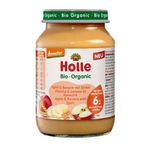 JABŁKO – BANAN Z ORKISZEM BEZ DODATKU CUKRÓW OD 6 MIESIĄCA DEMETER BIO 190 g (SŁOIK) – HOLLE