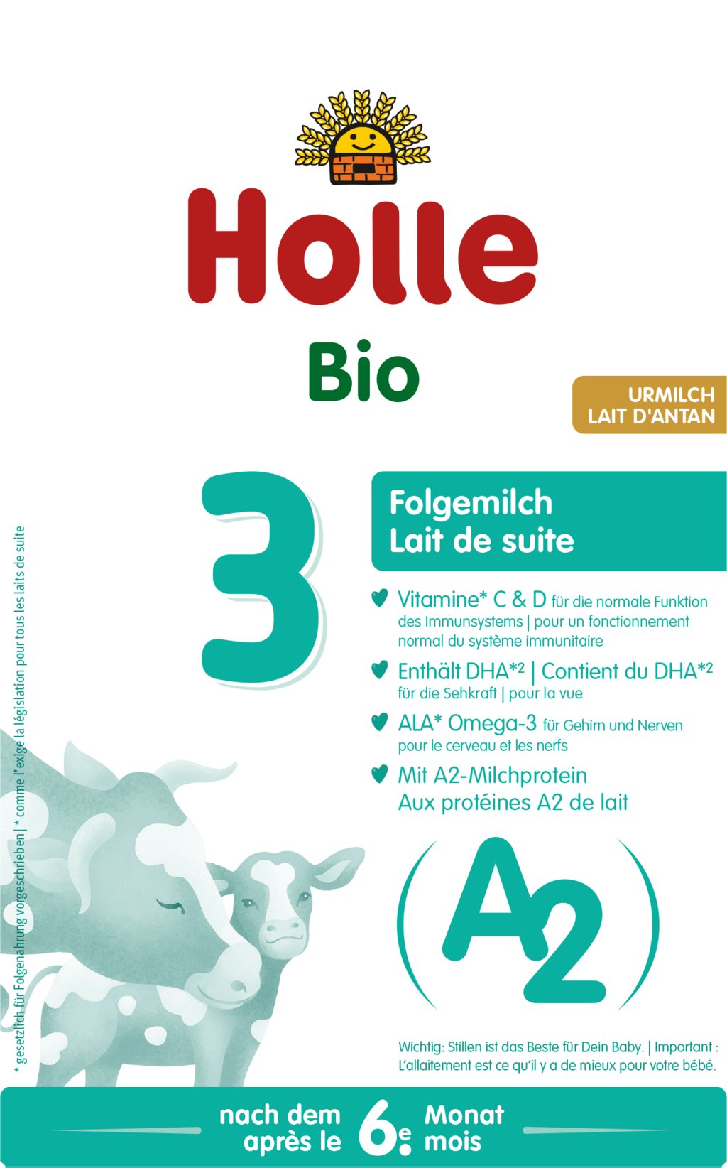 MLEKO A2 KROWIE 3 NASTĘPNE DLA NIEMOWLĄT PO 6 MIESIĄCU BIO 400 g - HOLLE - obrazek 2
