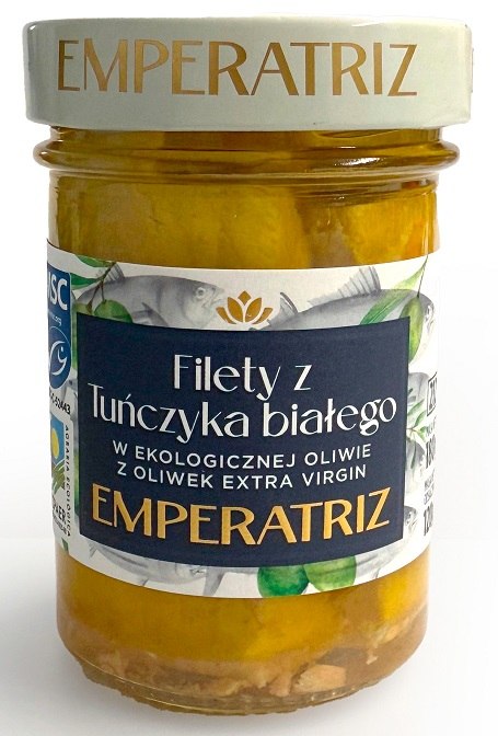 TUŃCZYK BIAŁY FILETY MSC W BIO OLIWIE Z OLIWEK EXTRA VIRGIN 180 g (SŁOIK) - EMPERATRIZ - obrazek 2